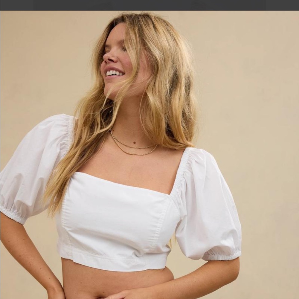 Aerie White Puff Sleeve Square Neck Crop Top - Women